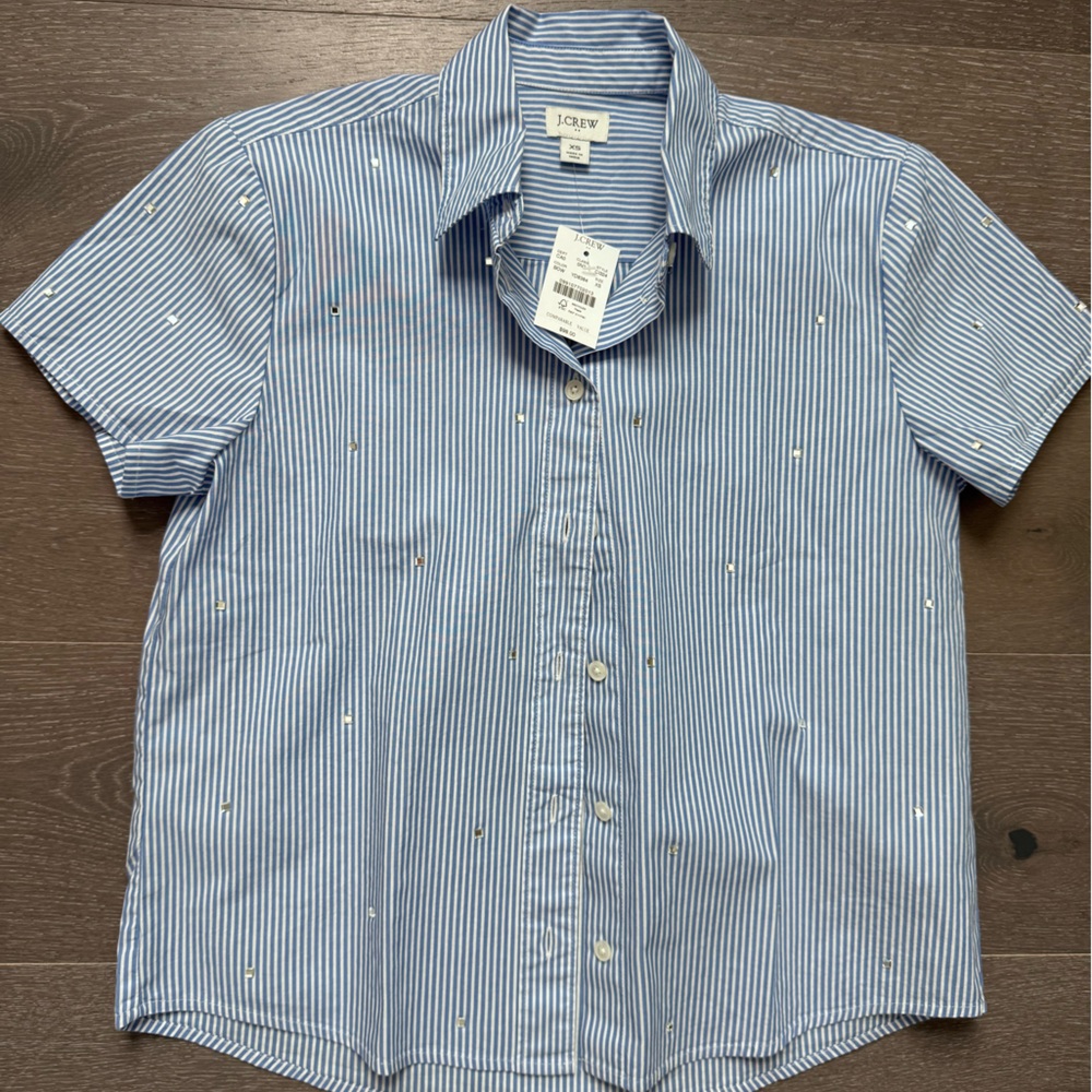 J. Crew Women's Blue Striped Button Down Shirt